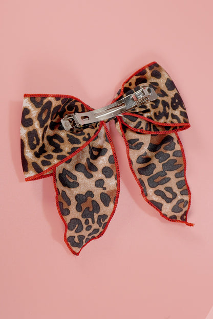 Animal Leopard Red Trim Bow Hair Clip - Brazos Avenue Market 