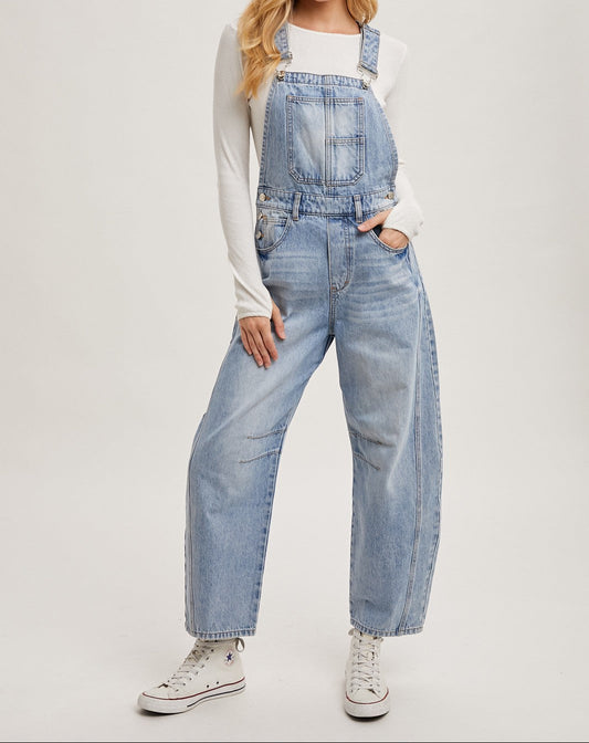 Denim Barrel Overalls