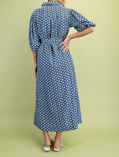 Floral Embroidery Denim Button Down Dress - Brazos Avenue Market 