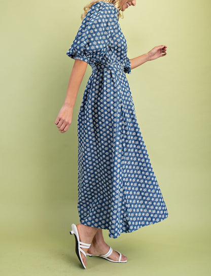 Floral Embroidery Denim Button Down Dress - Brazos Avenue Market 