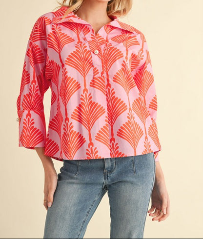 Printed 3/4 Sleeves Top - Brazos Avenue Market 