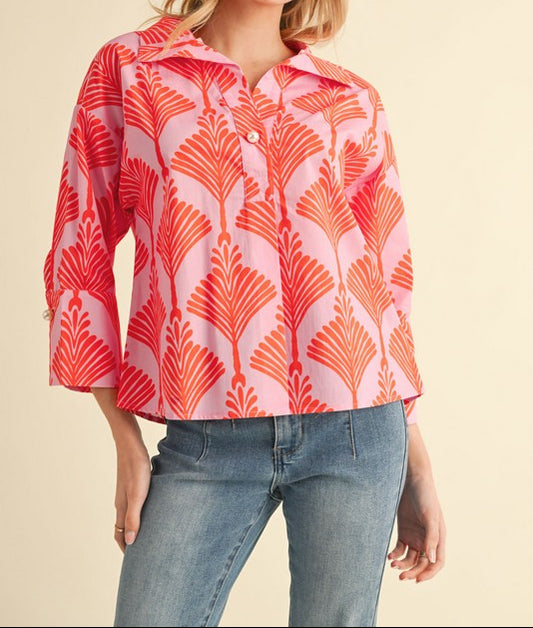 Printed 3/4 Sleeves Top - Brazos Avenue Market 