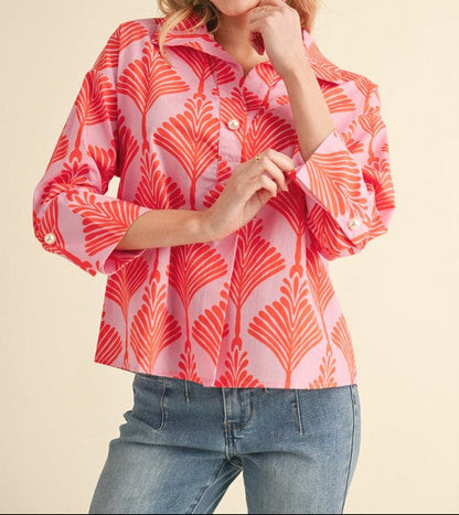 Printed 3/4 Sleeves Top - Brazos Avenue Market 