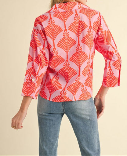 Printed 3/4 Sleeves Top - Brazos Avenue Market 
