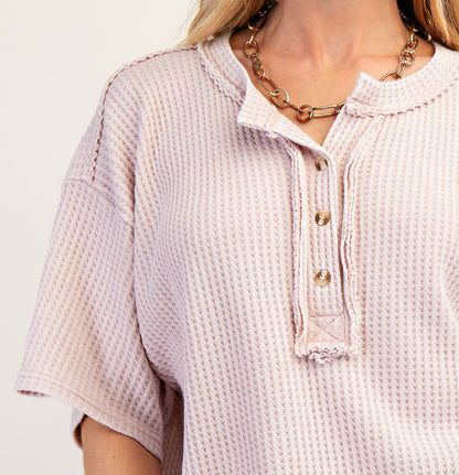 Thermal Knit Mineral Washed Top in V Rose - Brazos Avenue Market 