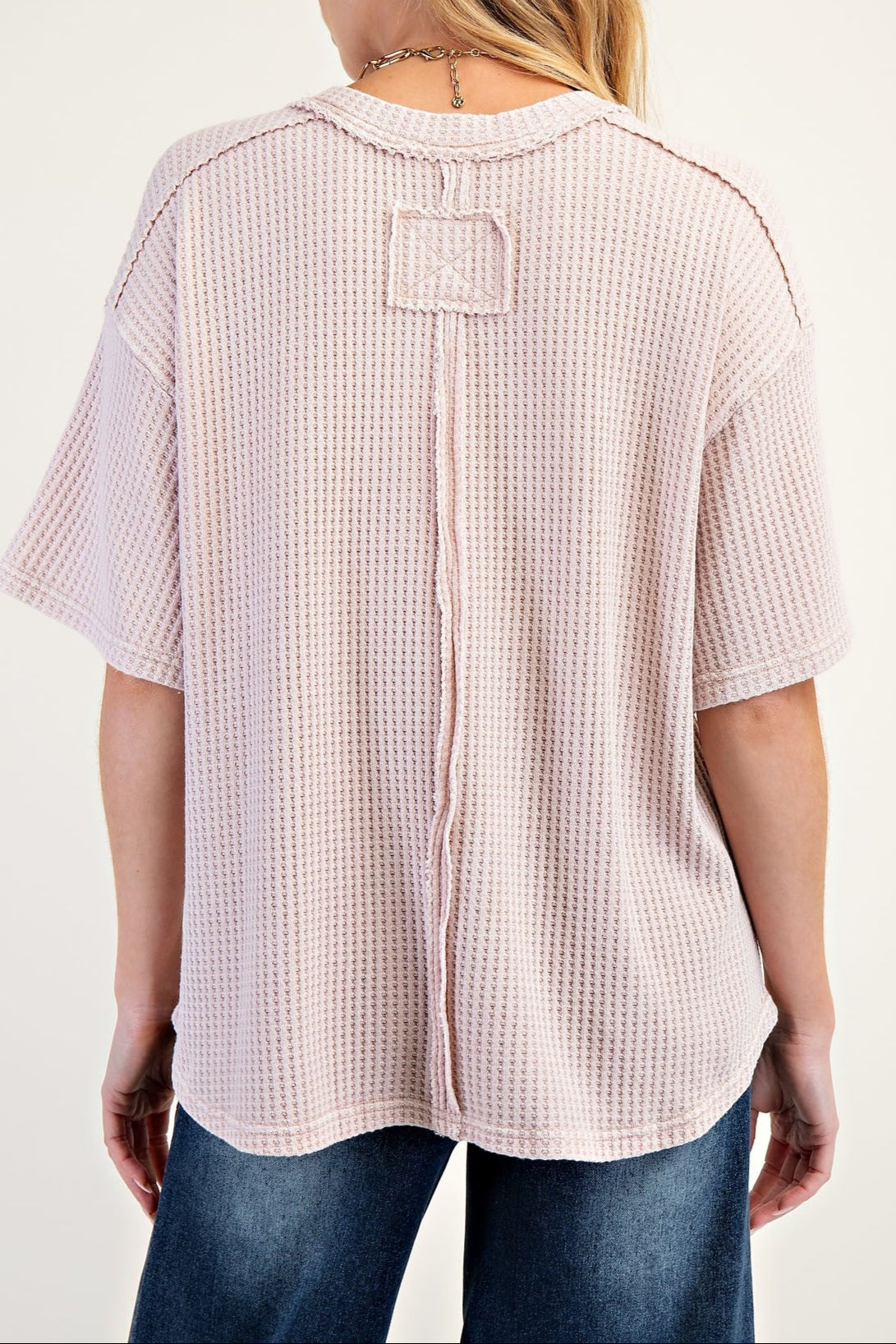 Thermal Knit Mineral Washed Top in V Rose - Brazos Avenue Market 