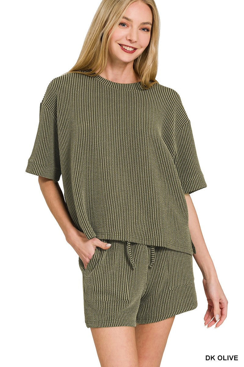 Raised Rib Short Sleeve & Shorts Set - Brazos Avenue Market 