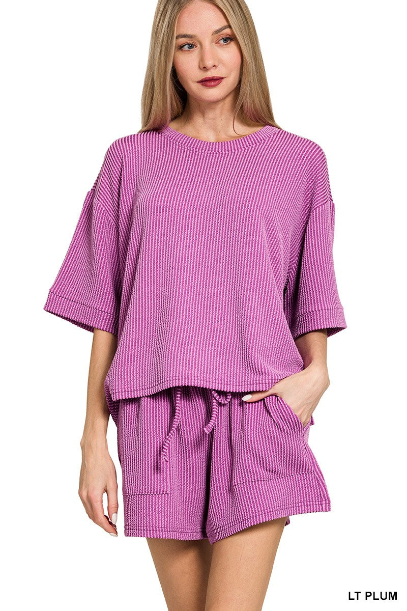 Raised Rib Short Sleeve & Shorts Set - Brazos Avenue Market 