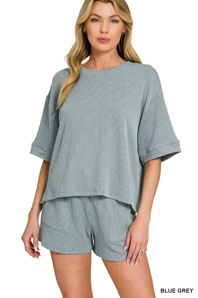 Raised Rib Short Sleeve & Shorts Set - Brazos Avenue Market 