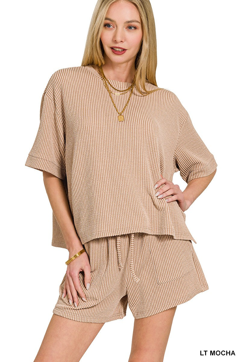 Raised Rib Short Sleeve & Shorts Set - Brazos Avenue Market 