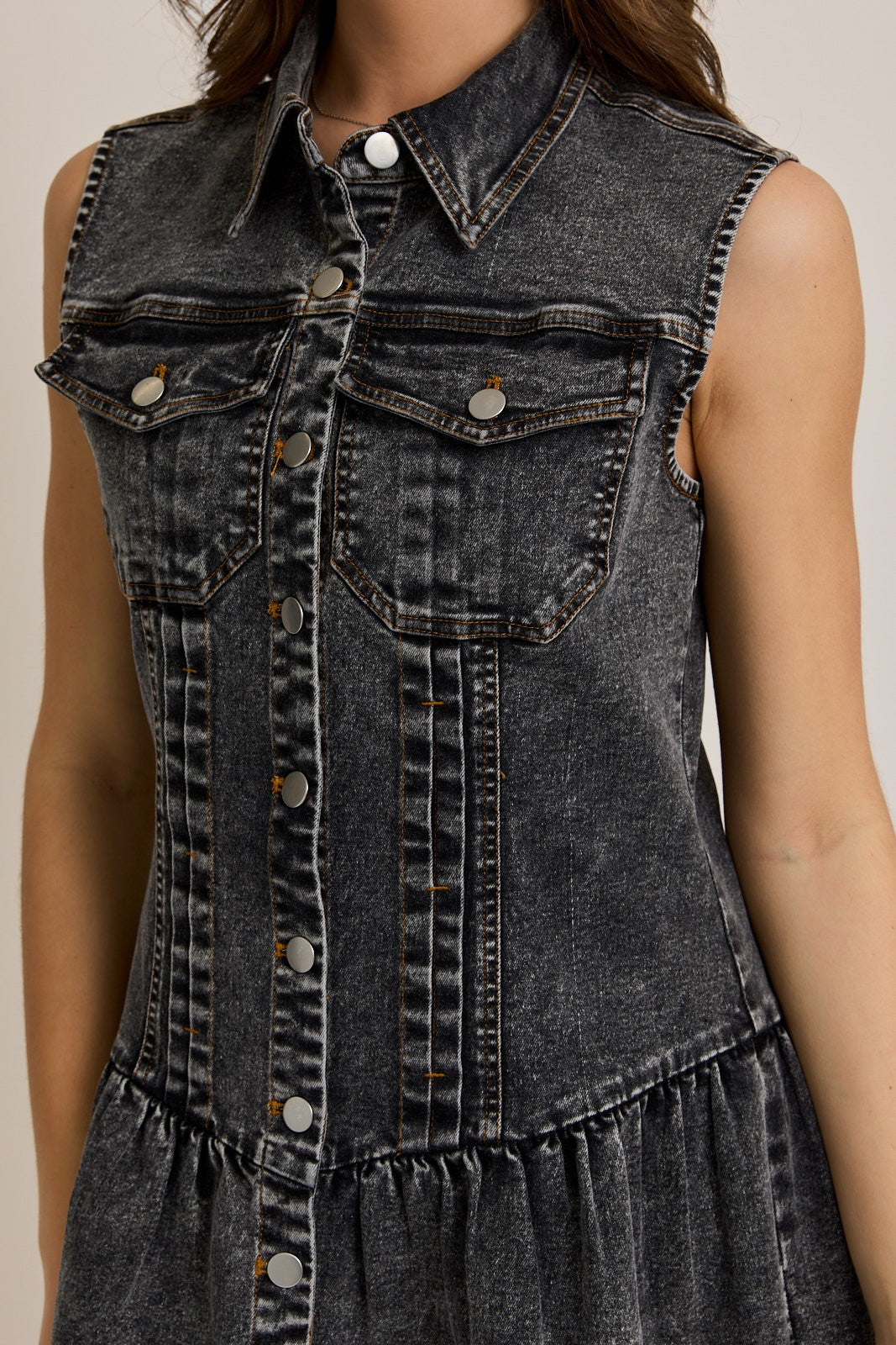 Sleeveless Denim  Mini Dress - Brazos Avenue Market 