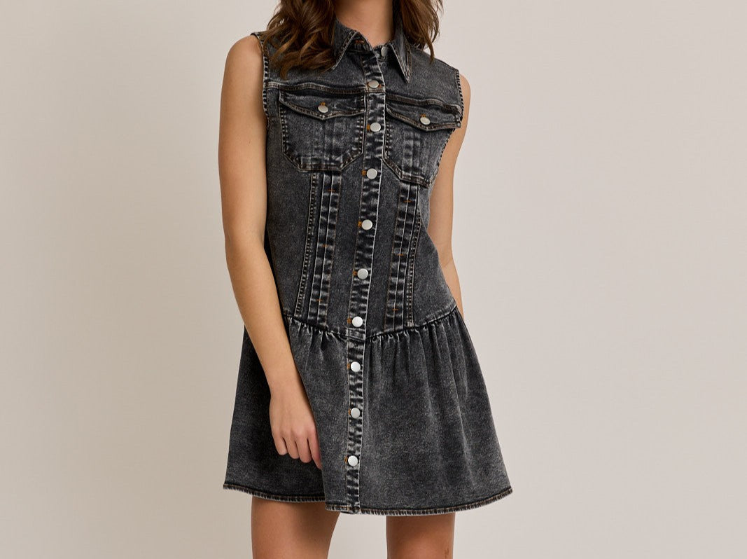 Sleeveless Denim  Mini Dress - Brazos Avenue Market 