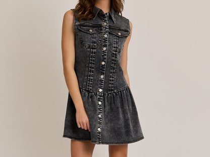 Sleeveless Denim  Mini Dress - Brazos Avenue Market 