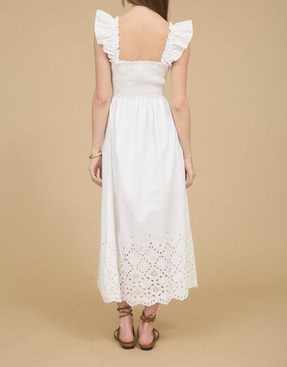 Smocked Ruffle Sleeve Eyelet Hem Midi Dress - Brazos Avenue Market 