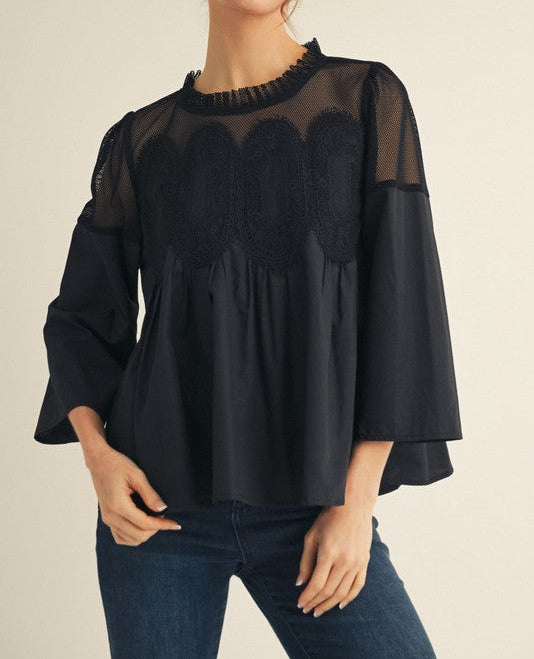 Crochet Accent Elegance Blouse - Brazos Avenue Market 
