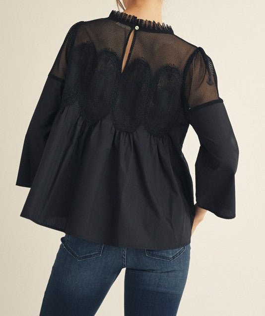 Crochet Accent Elegance Blouse - Brazos Avenue Market 