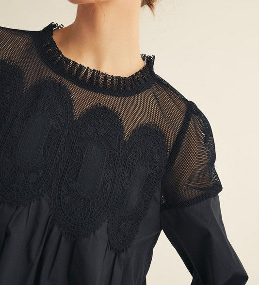 Crochet Accent Elegance Blouse - Brazos Avenue Market 