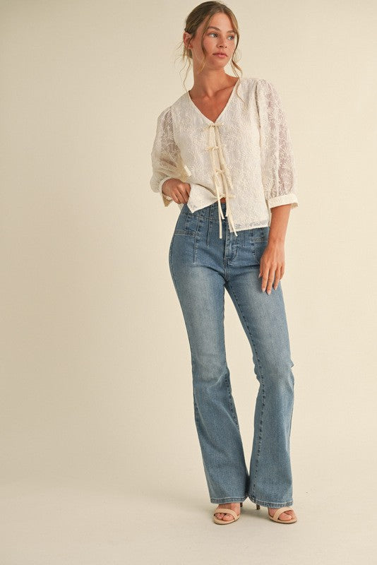 Lace 3/4 Bubble Sleeves Top - Brazos Avenue Market 
