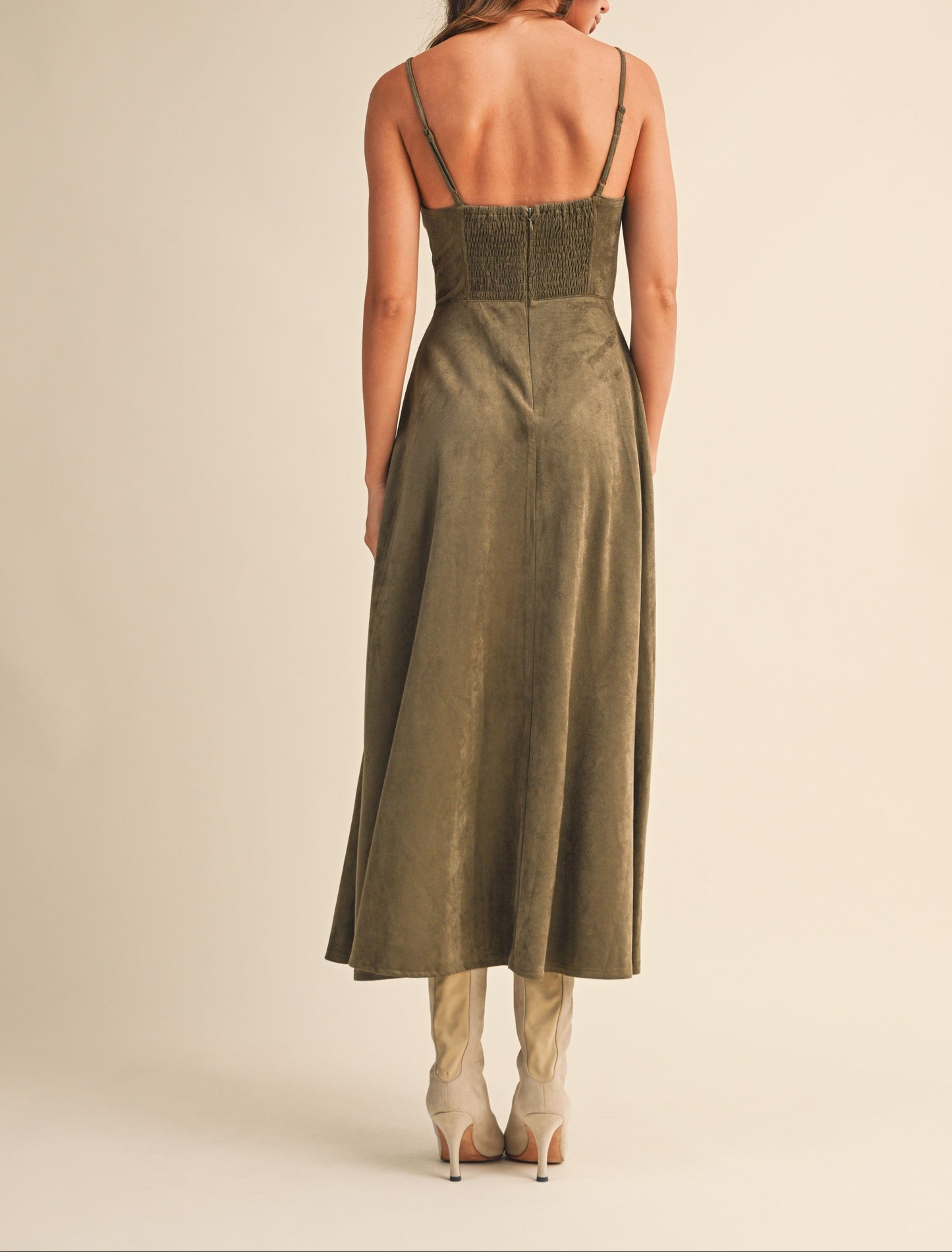 Suede Bustier Corset Flared Midi Dress