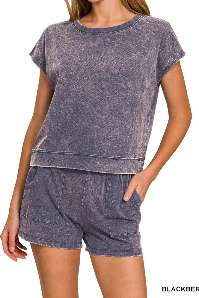 Washed Short Sleeve Top & Shorts Set - Brazos Avenue Market 