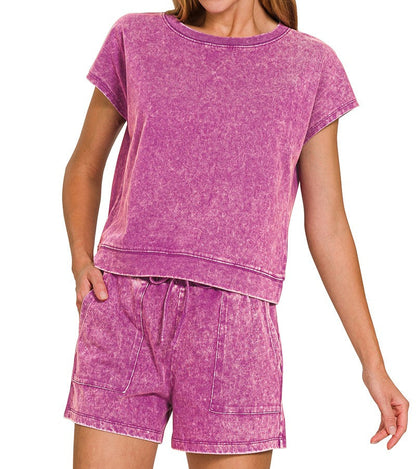 Washed Short Sleeve Top & Shorts Set - Brazos Avenue Market 