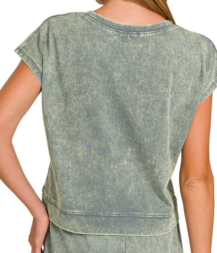 Washed Short Sleeve Top & Shorts Set - Brazos Avenue Market 