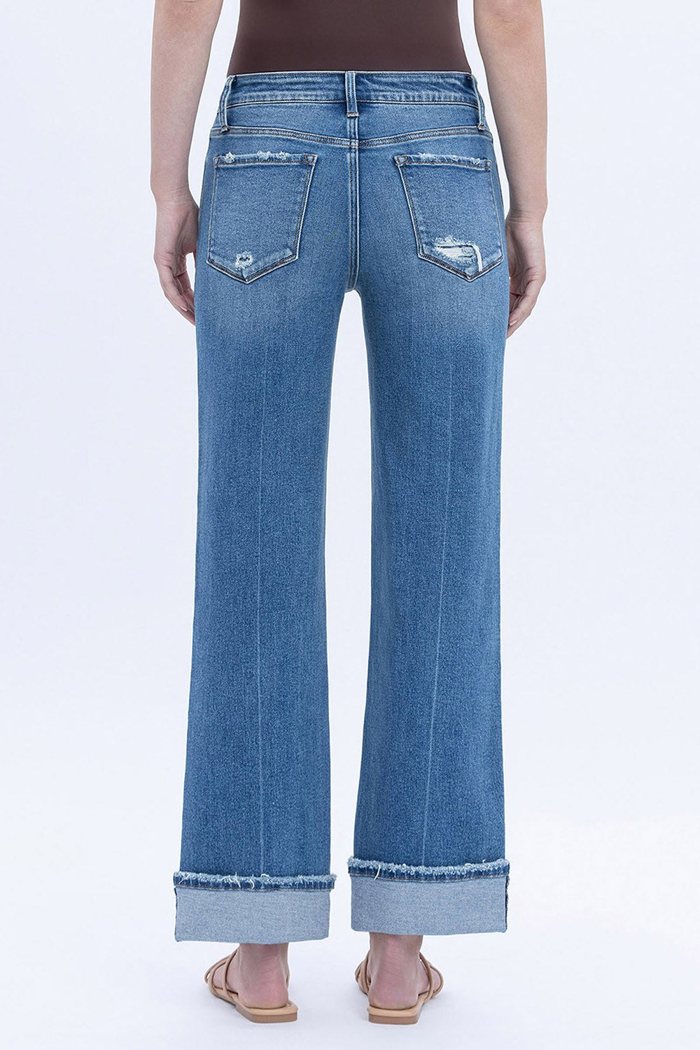 Mid Rise Cuffed Ankle Slim Wide Jeans - Brazos Avenue Market 