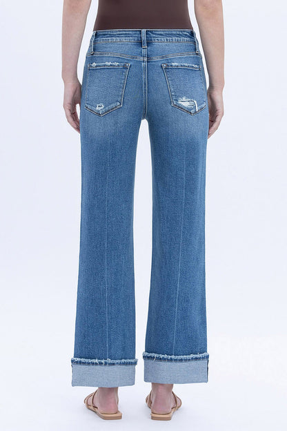 Mid Rise Cuffed Ankle Slim Wide Jeans - Brazos Avenue Market 