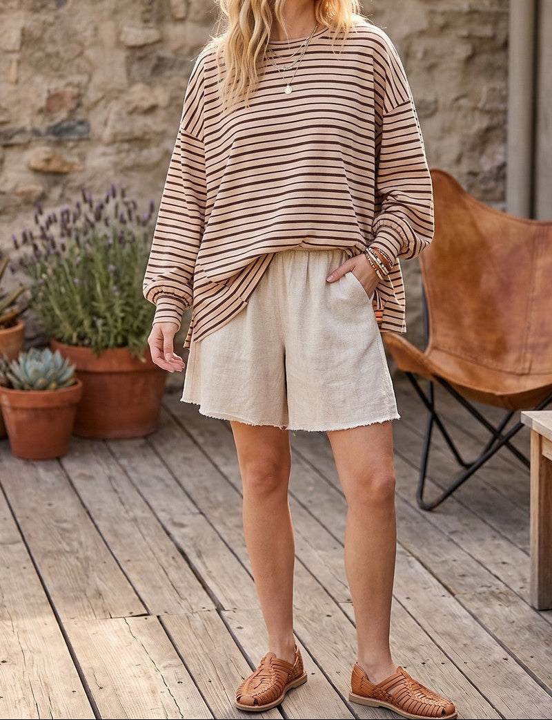Striped Oversized Bubble Sleeve Top