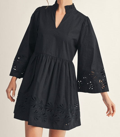 Eyelet Accent Black Dress - Brazos Avenue Market 