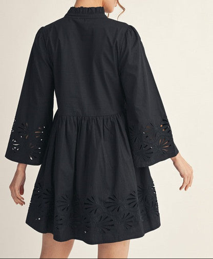 Eyelet Accent Black Dress - Brazos Avenue Market 