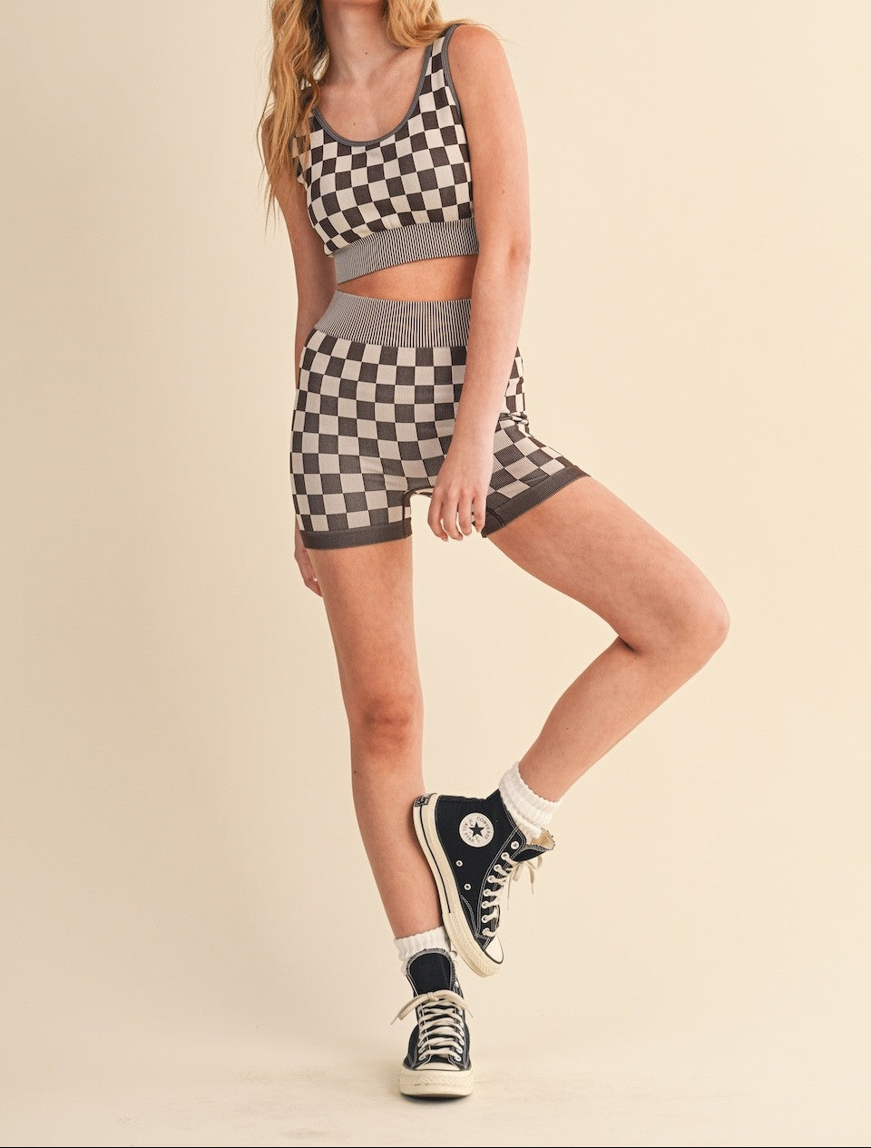 Checkmate Cropped Two Piece Set - Brazos Avenue Market 