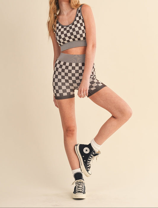 Checkmate Cropped Two Piece Set - Brazos Avenue Market 