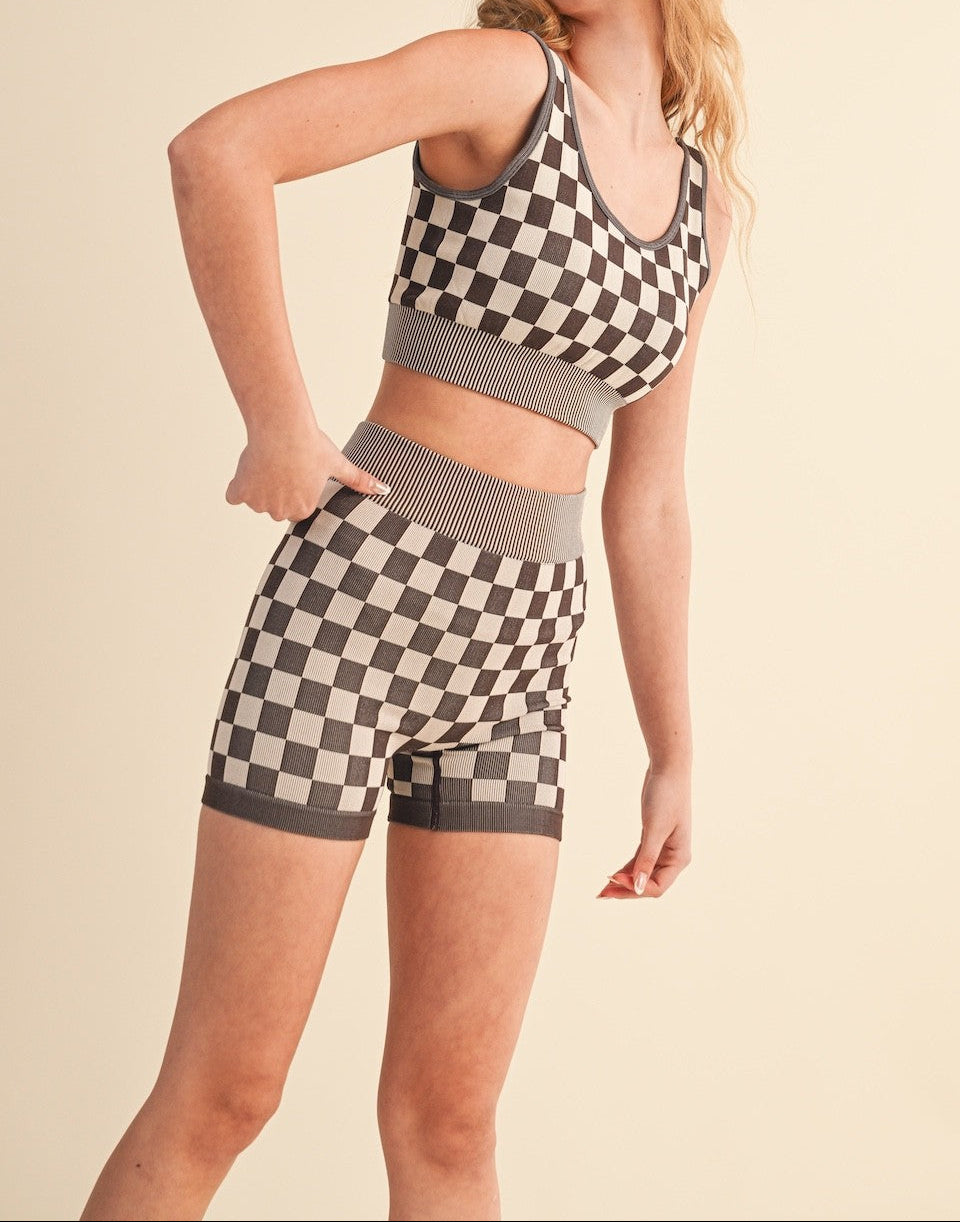 Checkmate Cropped Two Piece Set - Brazos Avenue Market 