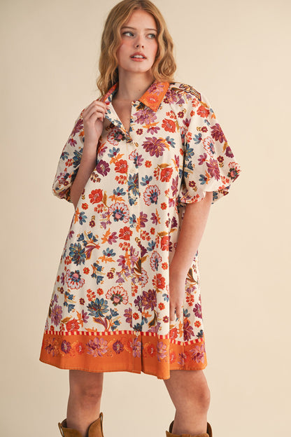 Collared Button Down Floral Mini Dress - Brazos Avenue Market 