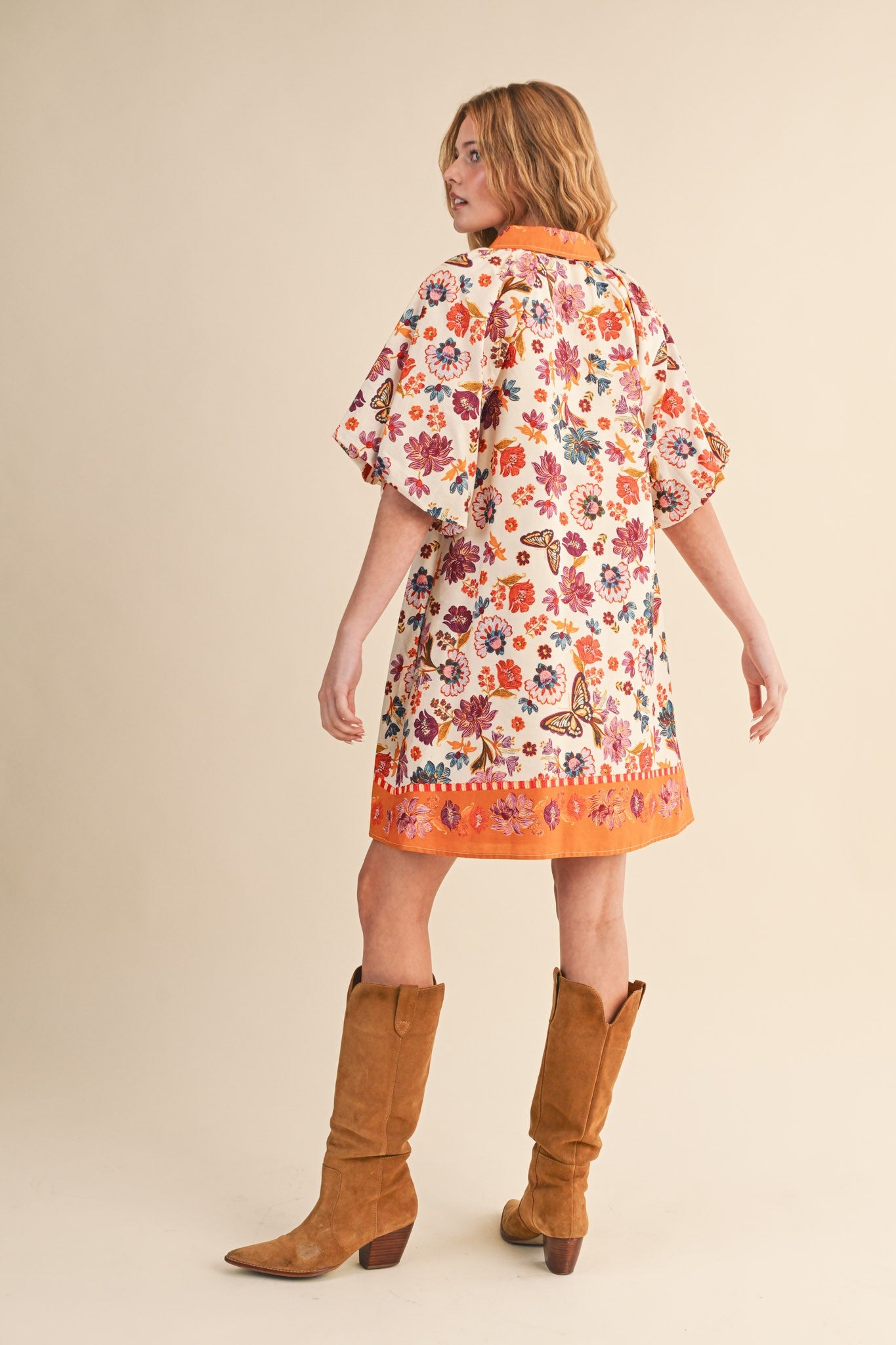Collared Button Down Floral Mini Dress - Brazos Avenue Market 