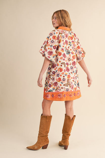 Collared Button Down Floral Mini Dress - Brazos Avenue Market 