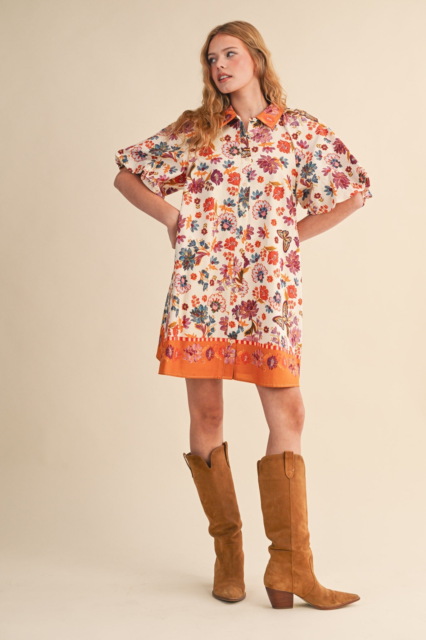 Collared Button Down Floral Mini Dress - Brazos Avenue Market 
