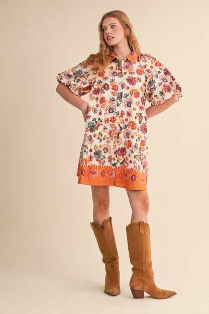 Collared Button Down Floral Mini Dress - Brazos Avenue Market 