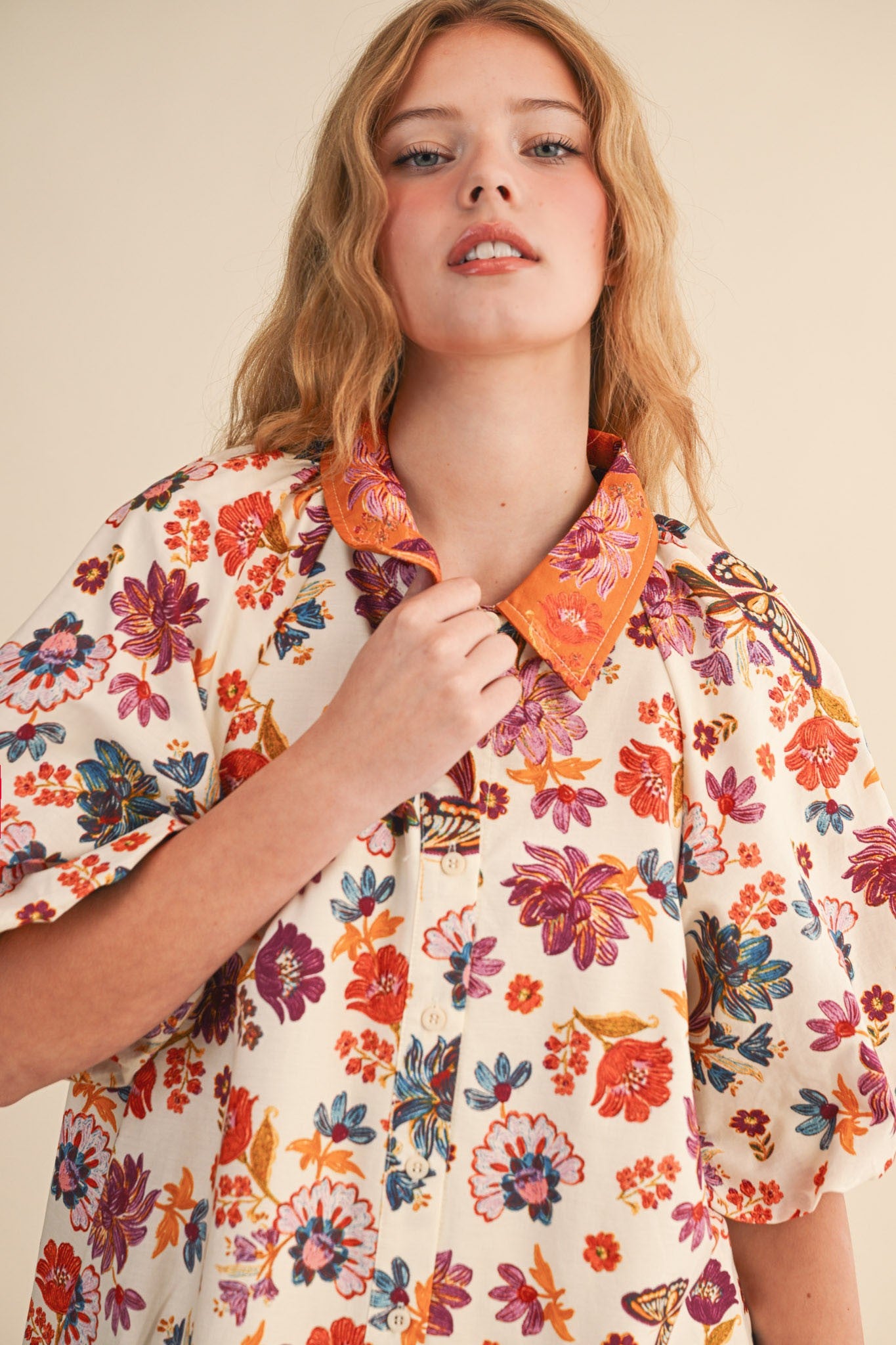 Collared Button Down Floral Mini Dress - Brazos Avenue Market 