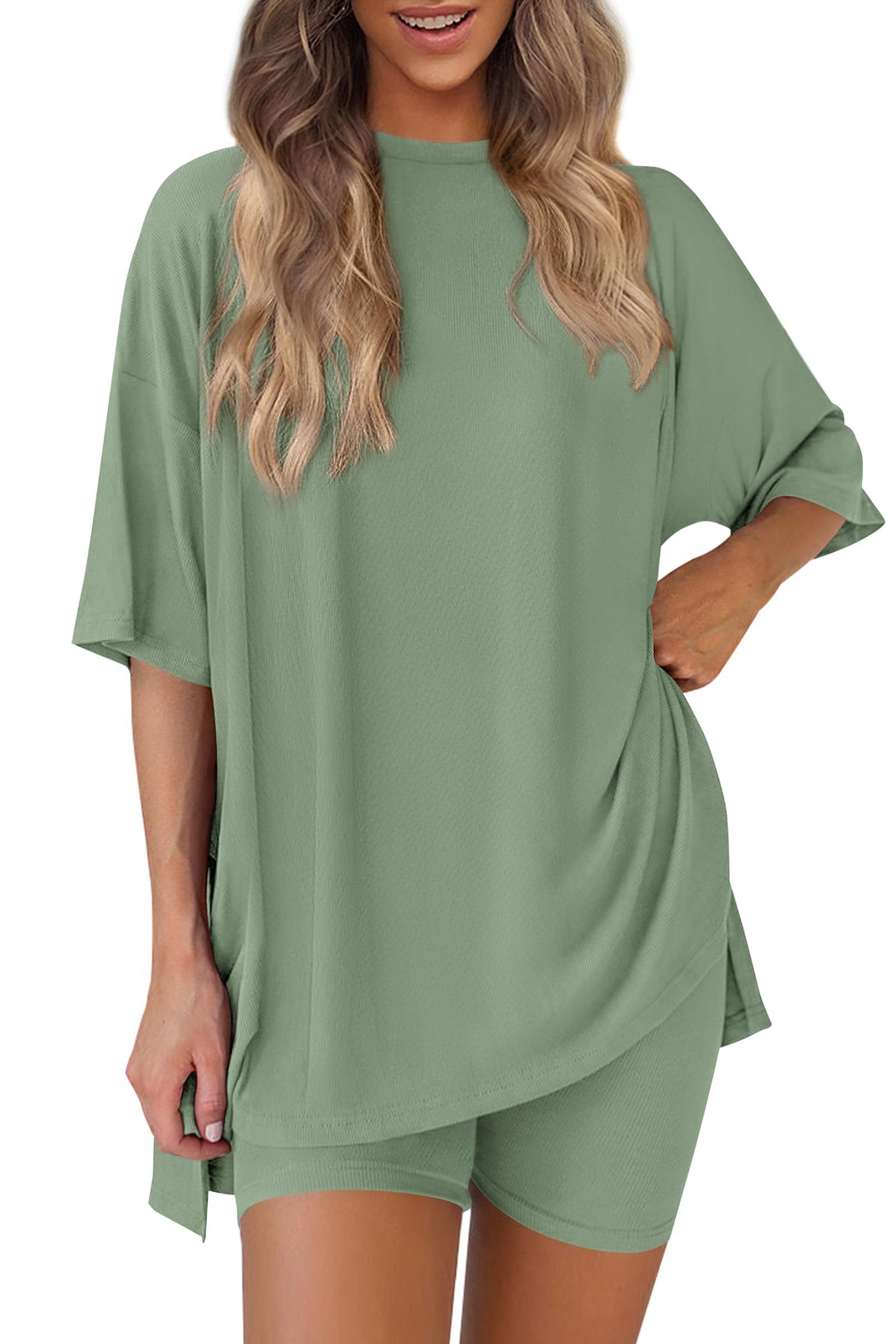 Oversized Short Sleeves Drop Shoulder Shorts Set - Brazos Avenue Market 