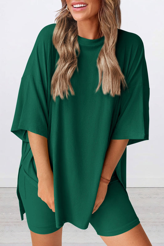 Oversized Short Sleeves Drop Shoulder Shorts Set - Brazos Avenue Market 