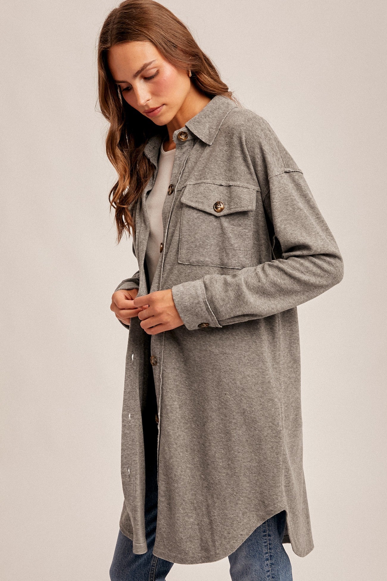 Long Line Button Down Shacket - Brazos Avenue Market 