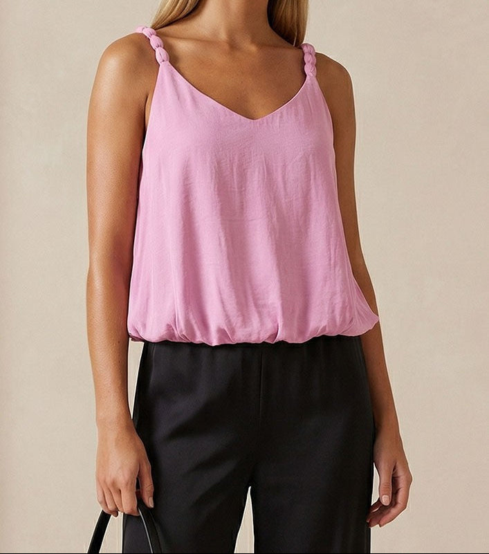 Bubble Hem Strap Accent Tank Top - Brazos Avenue Market 
