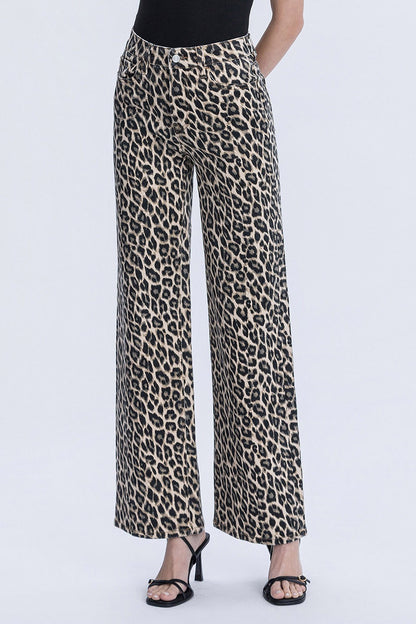 Lovervet Super High Rise Leopard Print Wide Leg Jeans - Brazos Avenue Market 