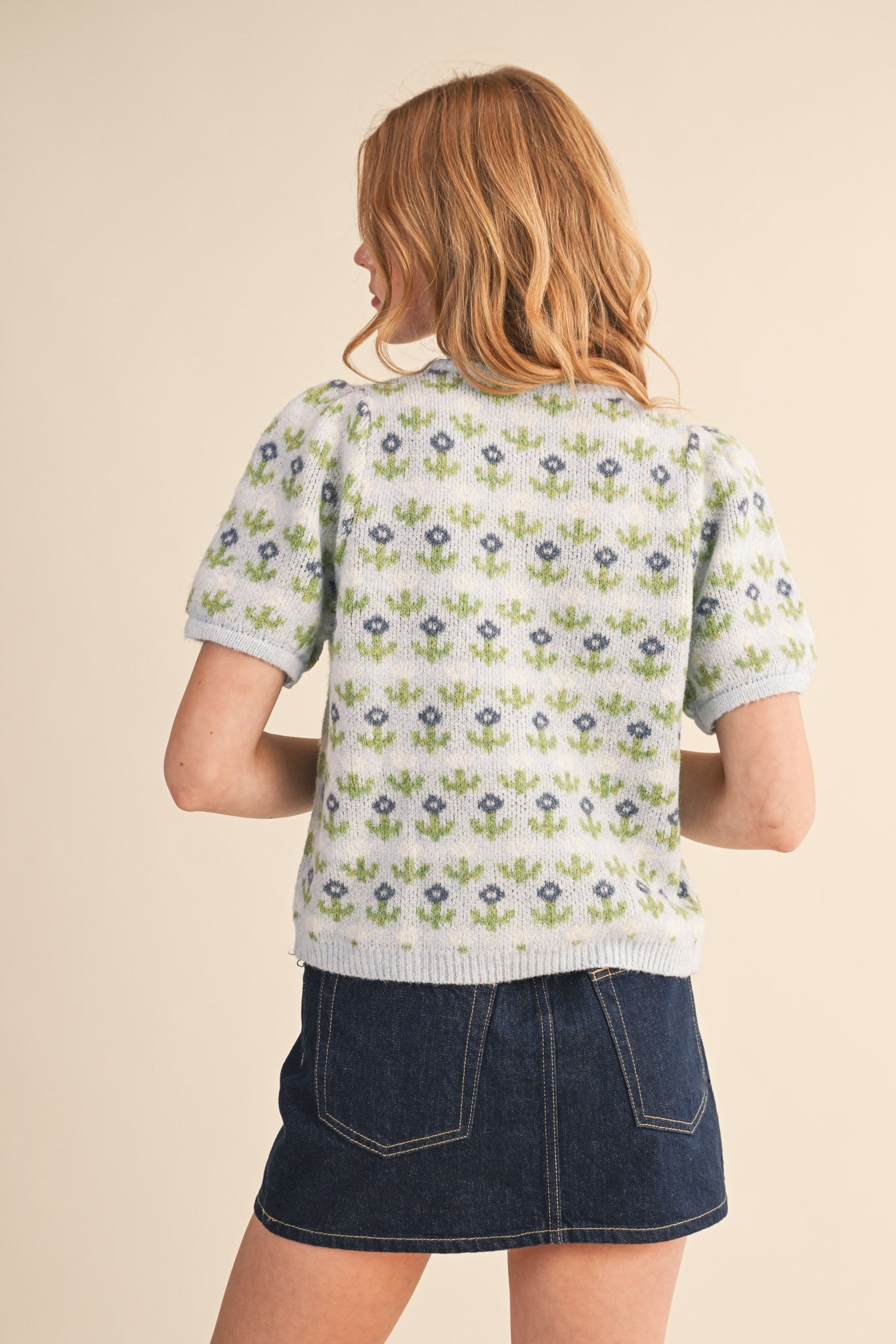 Floral Short Sleeve Sweater Cardigan - Brazos Avenue Market 