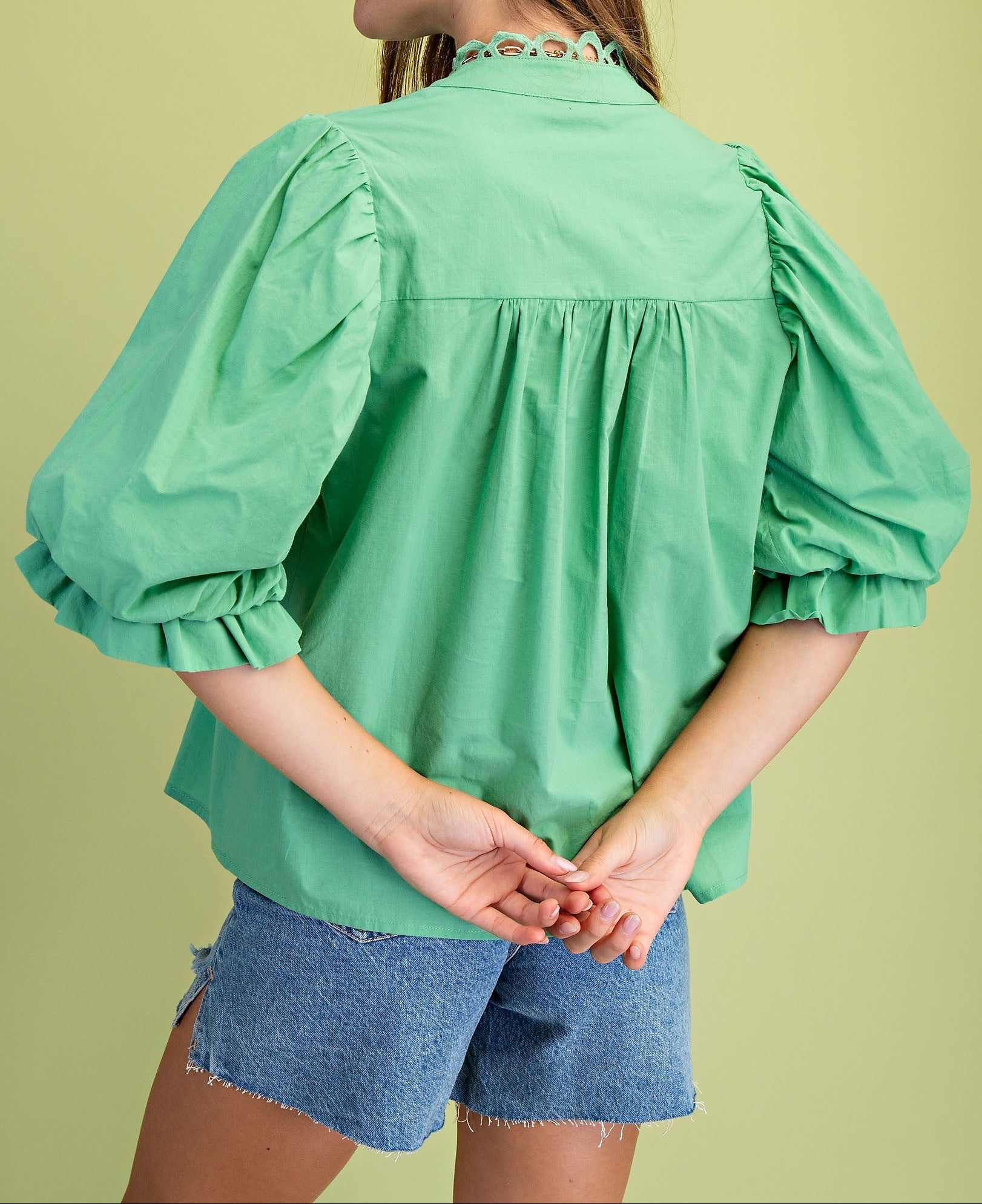 Trim Detail Button Down Blouse - Brazos Avenue Market 