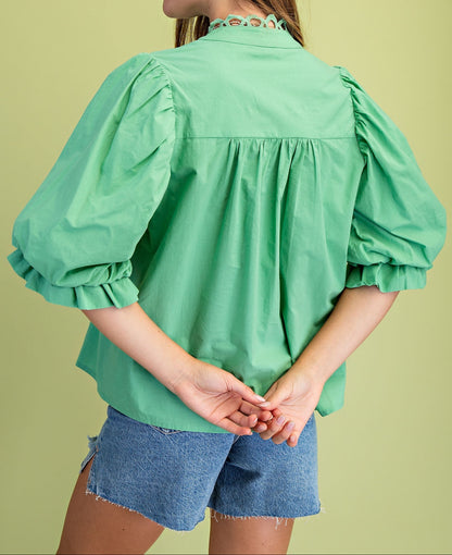 Trim Detail Button Down Blouse - Brazos Avenue Market 