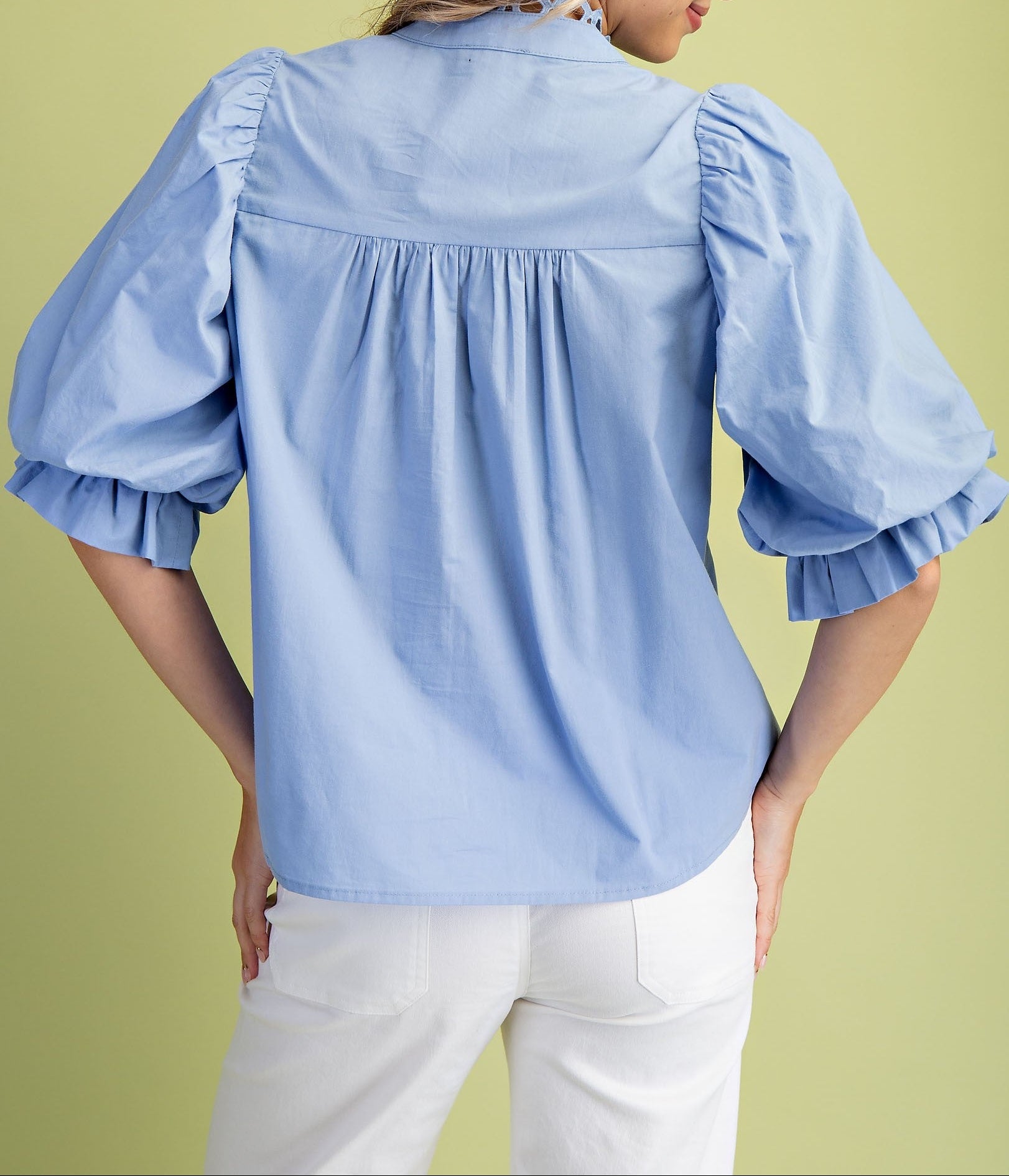 Trim Detail Button Down Blouse - Brazos Avenue Market 