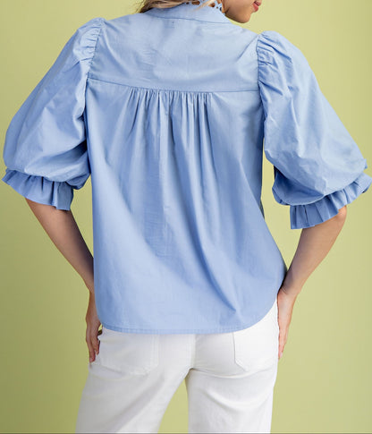 Trim Detail Button Down Blouse - Brazos Avenue Market 